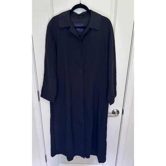 Sanyo NY Womens sz S Oversized Black Button Down Trench Coat City Chic Hong Kong - Picture 7 of 14